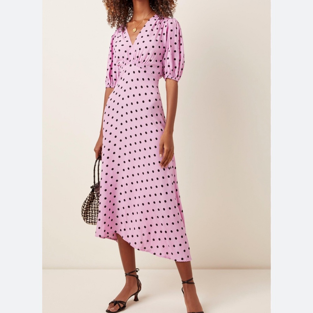 Faithfull the Brand Pink Polka Dot Midi Skirt